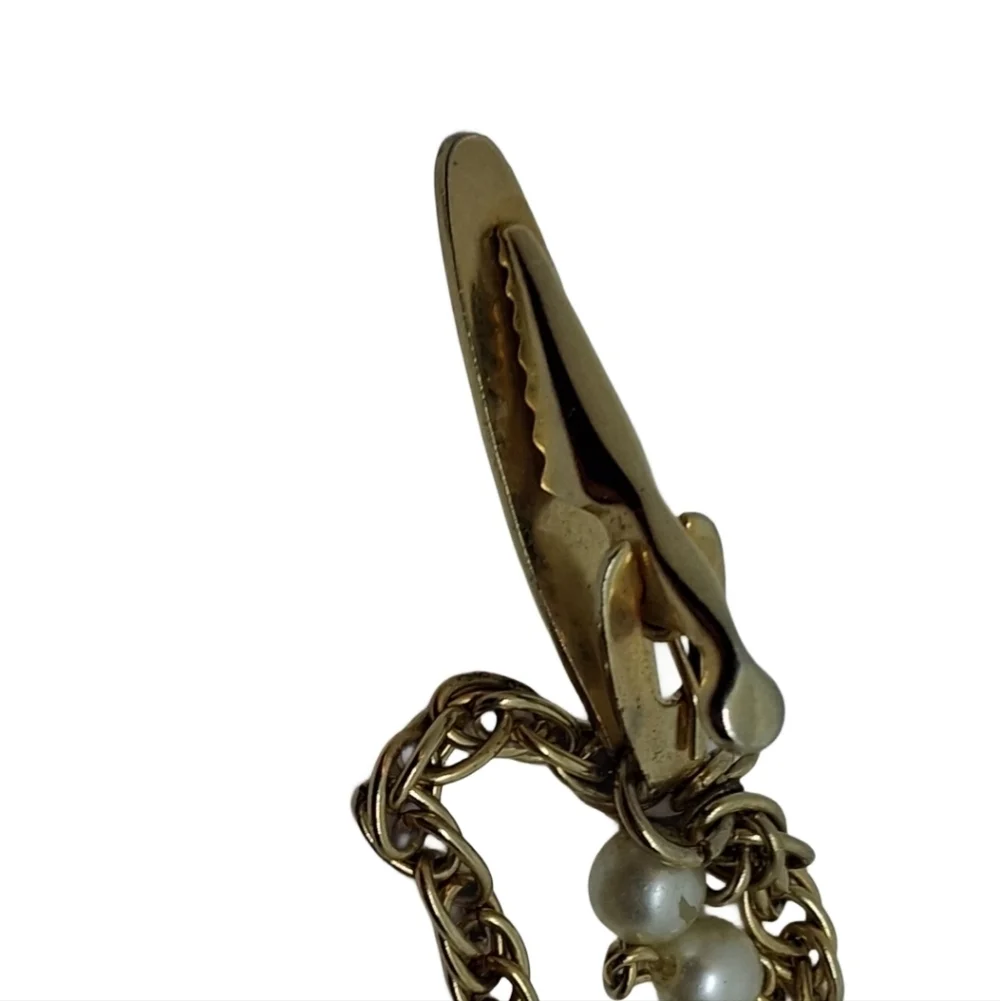 Vintage 1950s Gold Faux Pearl Sweater Clip Guard Cardigan Chain